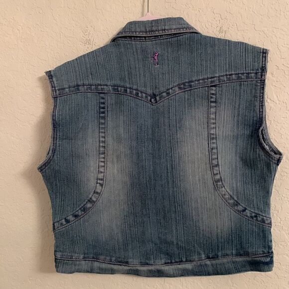 Johnny Girl Embroidered Logo Vest Denim Size XL - Picture 2 of 8